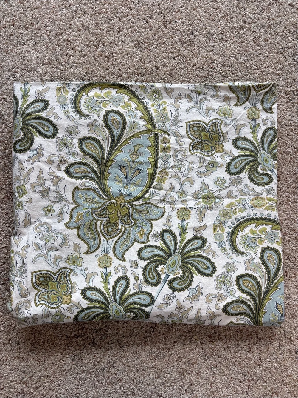 Charlie Paisley Organic Percale Duvet Cover Green Blue Full/Queen and Shams